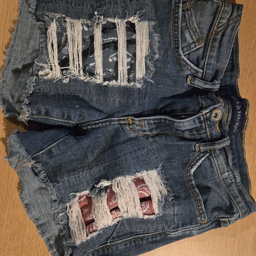 Rock & Republic Hula distressed denim jean shorts red white & blue